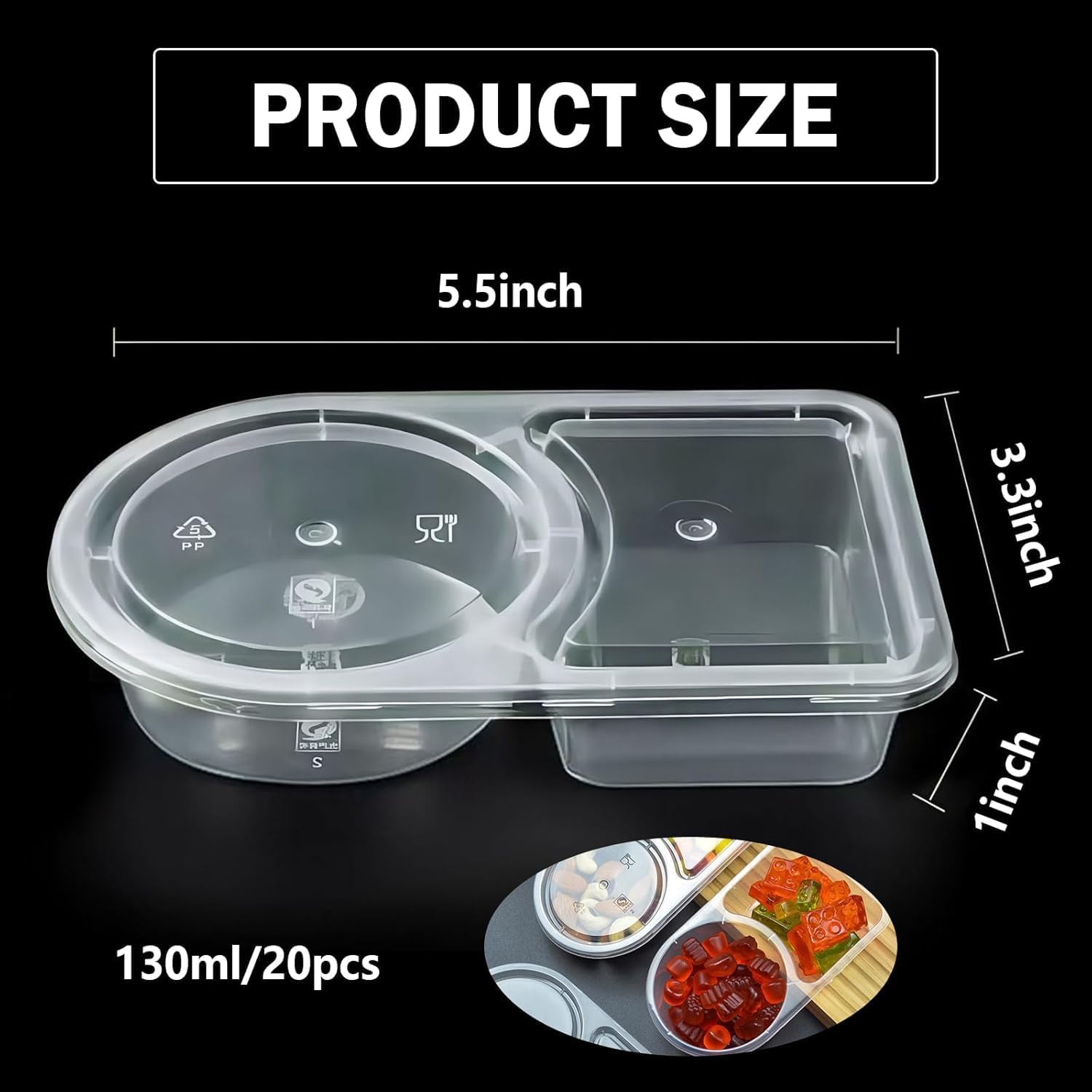 2 Compartment Snack Containers with Lids, Small Reusable Plastic Clear Snack Containers for School, Home, Fridge, Veggie Dip, Lunch, Cheese and Crackers 30