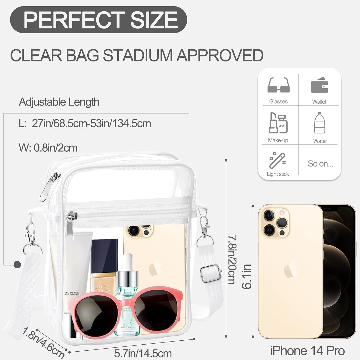 Clear Bag Stadium Approved, Clear Purse Crossbody Bag, Adjustable Shoulder Strap Clear Bags for Concerts