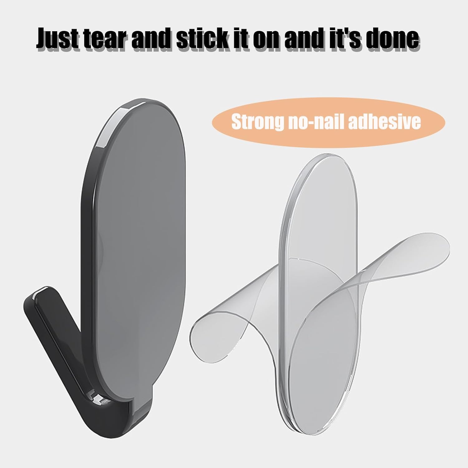 Heavy-Duty Adhesive Wall Hooks, 10-Pack - No-Drill, Damage-Free Installation for Multi-Purpose Use in Bathroom, Kitchen & More - Strong Hold, Black