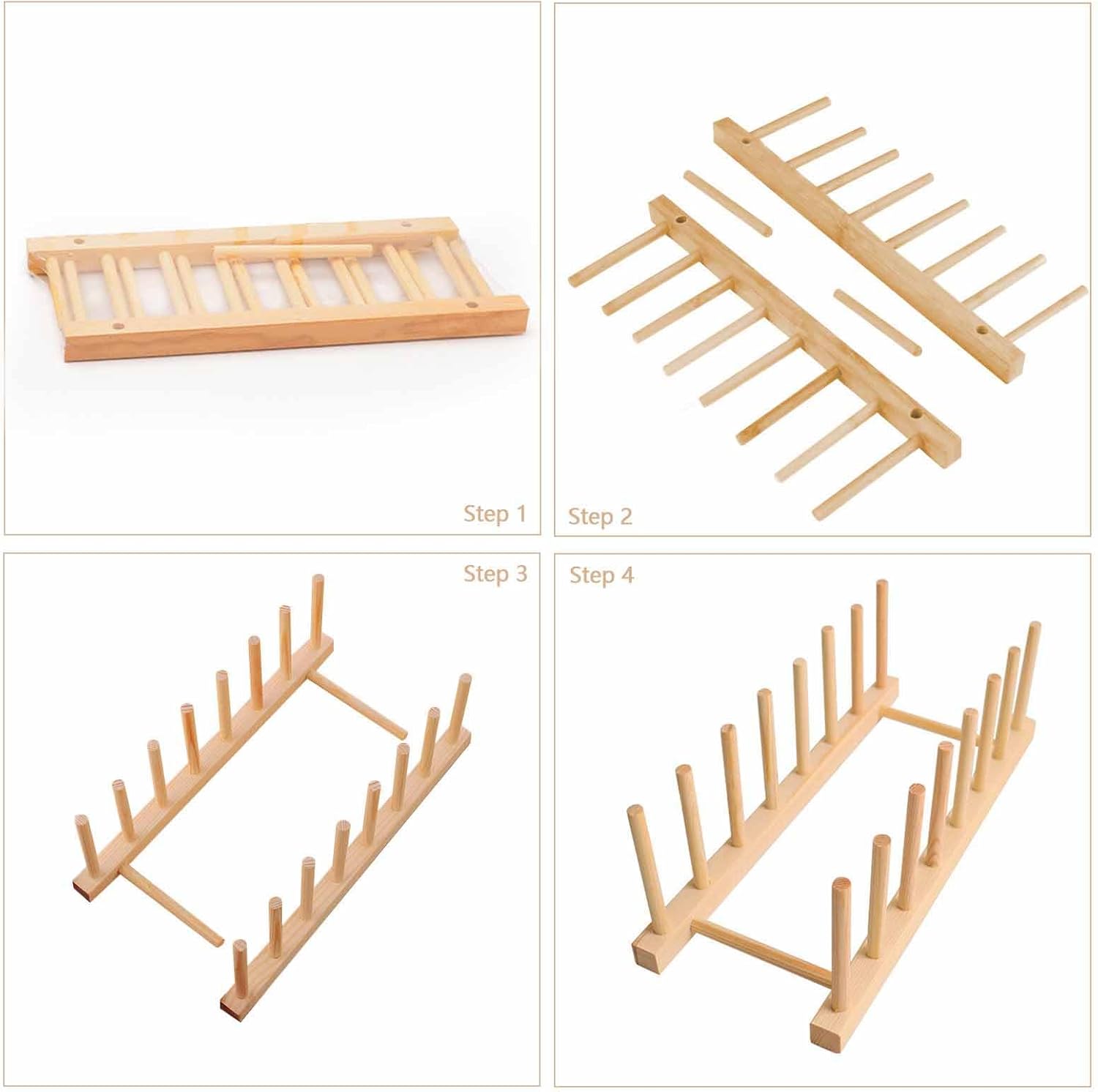 Wooden Dish Rack, 8 Slots Wooden Plate Rack, Dish Stand Holder Vertical Drainer Kitchen Cabinet Organizer for Dish, Pots, Lids, Bowls, Cups,Cutting Board and More