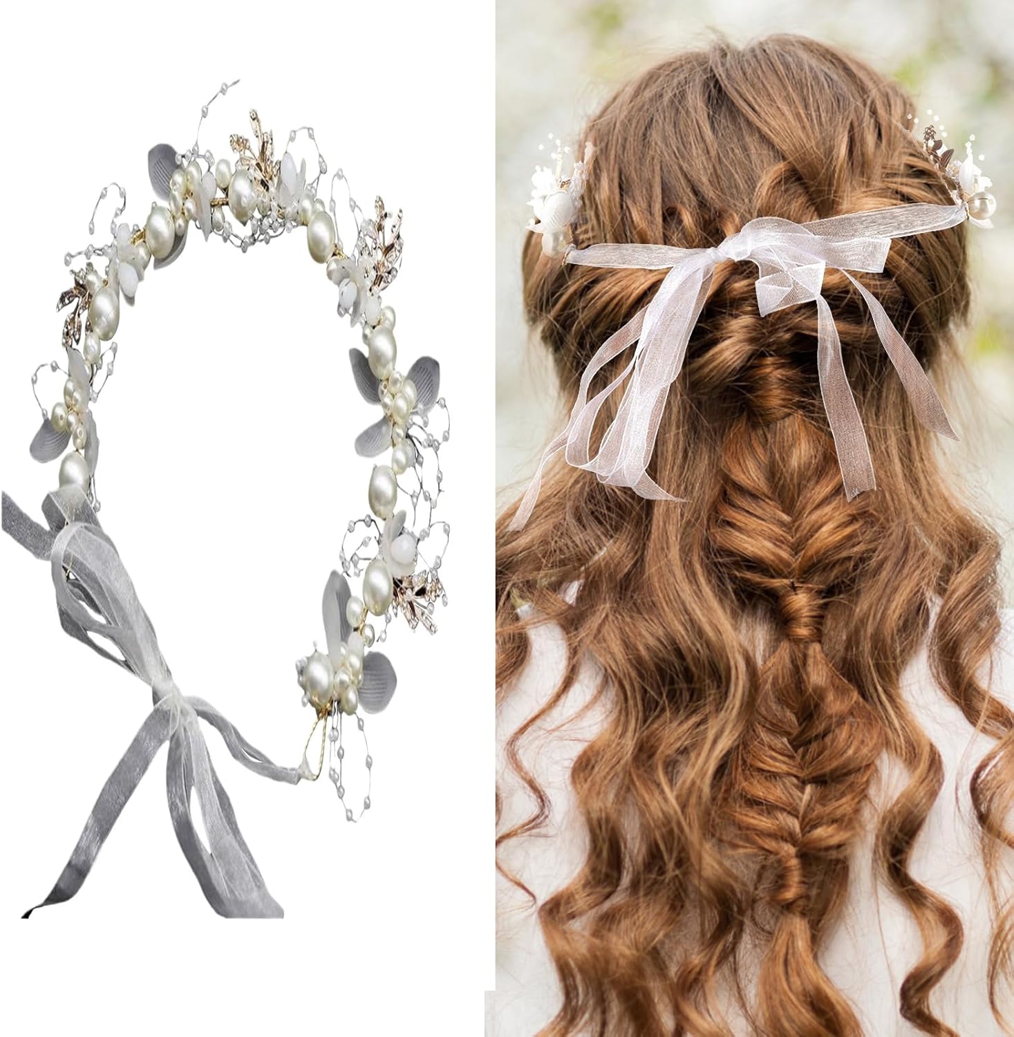 Flower Bridal Girl Bride Wedding Pearl Crown Headband Hair Headbands Tiara Vine Piece Accessories for Girls Accessories Shows A39-1
