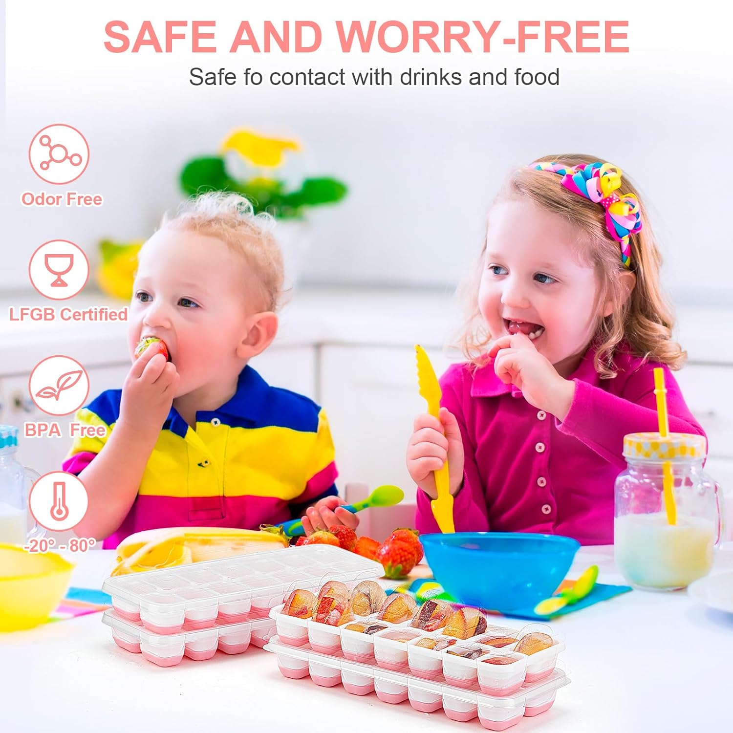 Ice Cube Tray,14 Ice Cube Molds with Lids, 2 Pack Silicone Ice Tray, Stackable Ice Cube Molds for Chilling Drinks, Whiskeys, Cocktails, Easy to Use Pink