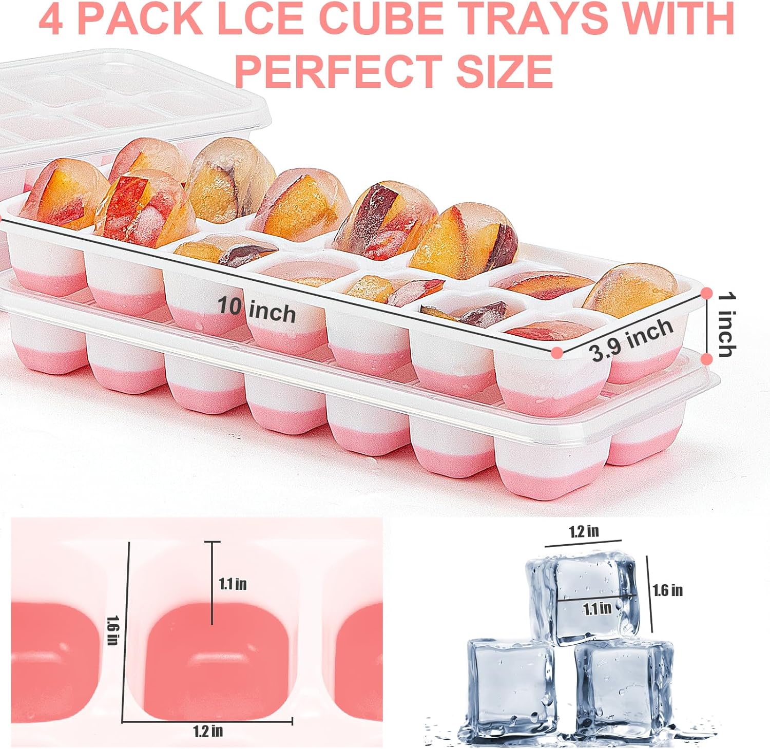 Ice Cube Tray,14 Ice Cube Molds with Lids, 2 Pack Silicone Ice Tray, Stackable Ice Cube Molds for Chilling Drinks, Whiskeys, Cocktails, Easy to Use Pink