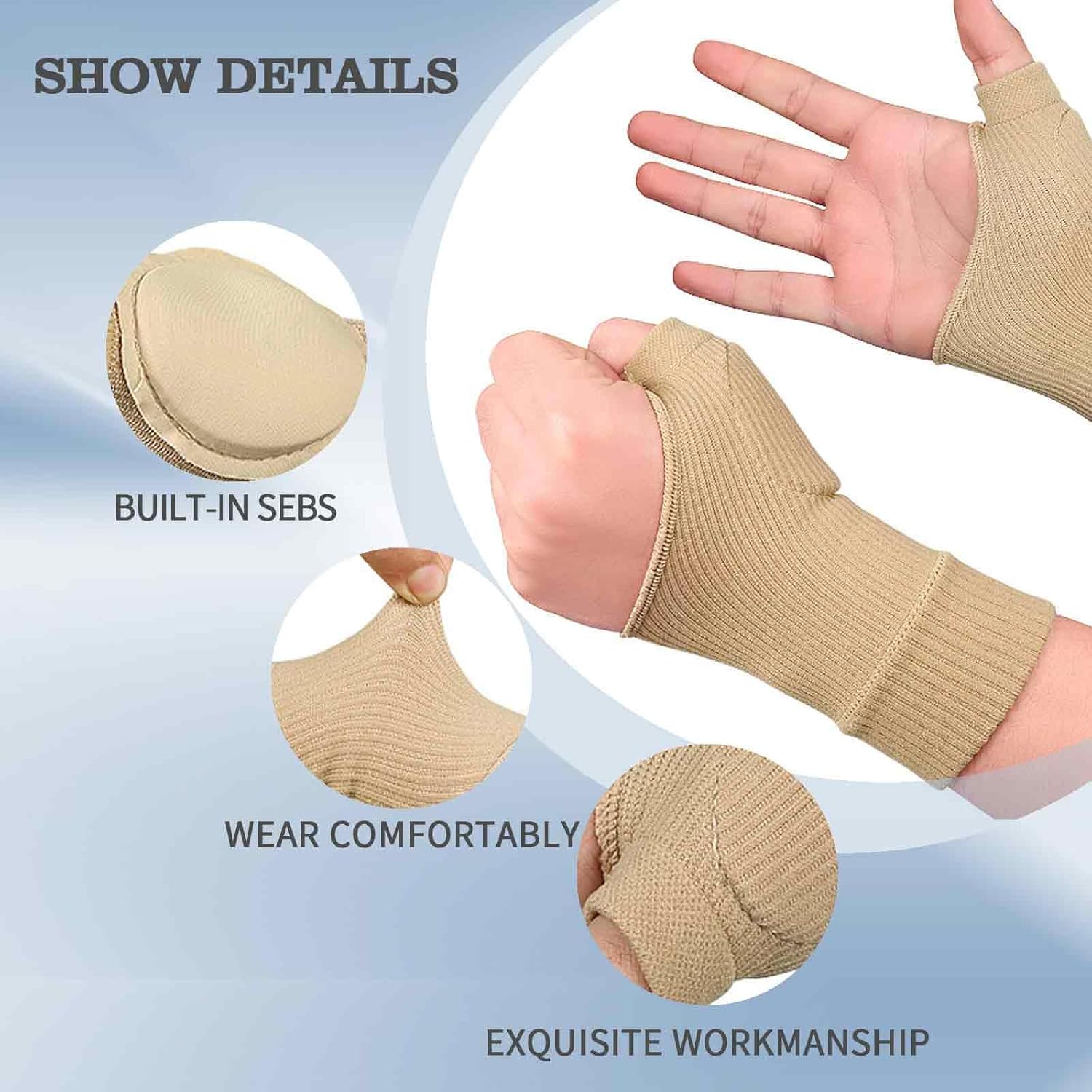 Thumb Brace - 2 Pairs Therapy Gloves Gel Hand Wrist Support Brace Arthritis Compression for Thumb Arthritis, Sport Pain Relief Tendonitis for Men and Women Fits Both Hands L