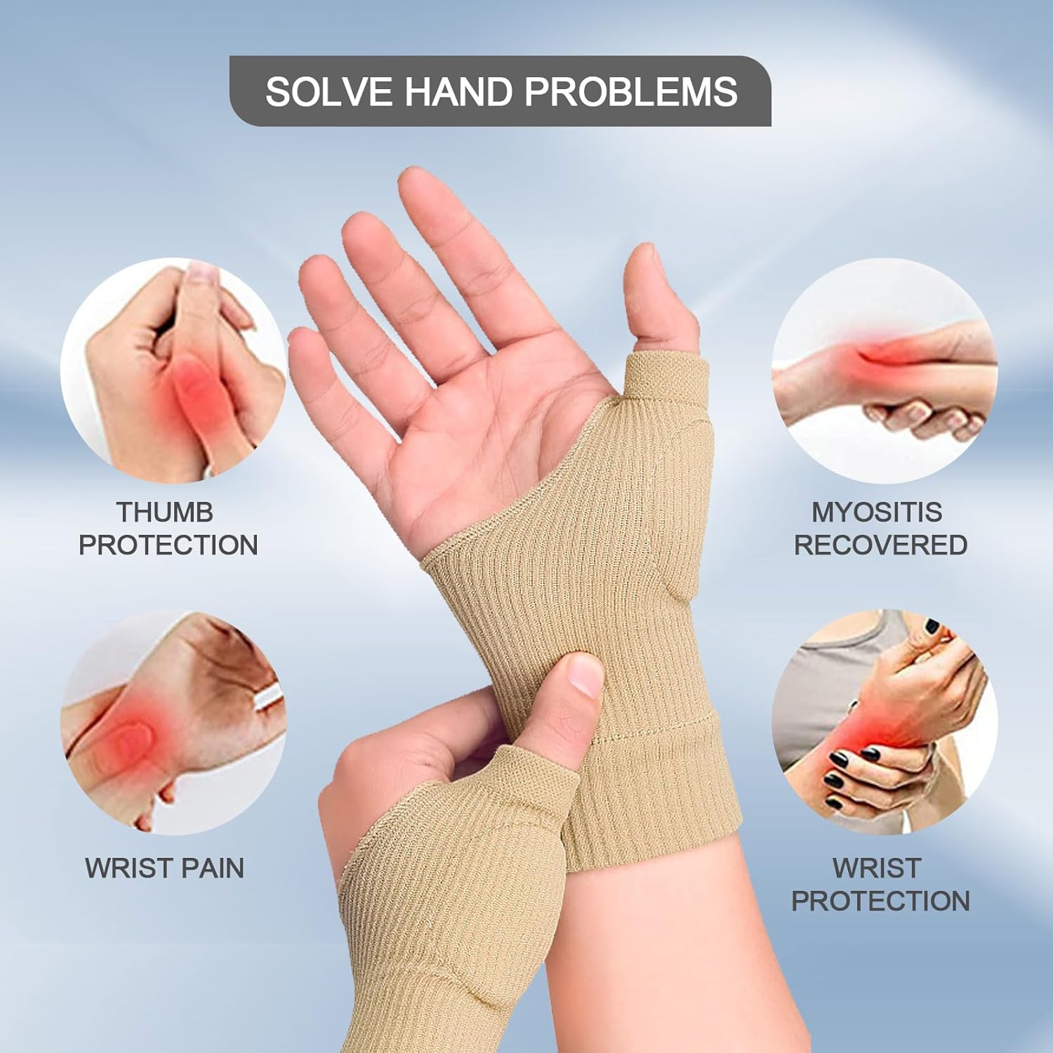 Thumb Brace - 2 Pairs Therapy Gloves Gel Hand Wrist Support Brace Arthritis Compression for Thumb Arthritis, Sport Pain Relief Tendonitis for Men and Women Fits Both Hands L