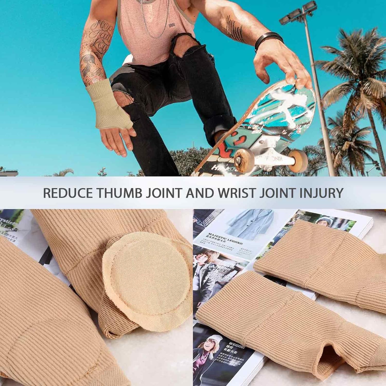 Thumb Brace - 2 Pairs Therapy Gloves Gel Hand Wrist Support Brace Arthritis Compression for Thumb Arthritis, Sport Pain Relief Tendonitis for Men and Women Fits Both Hands L