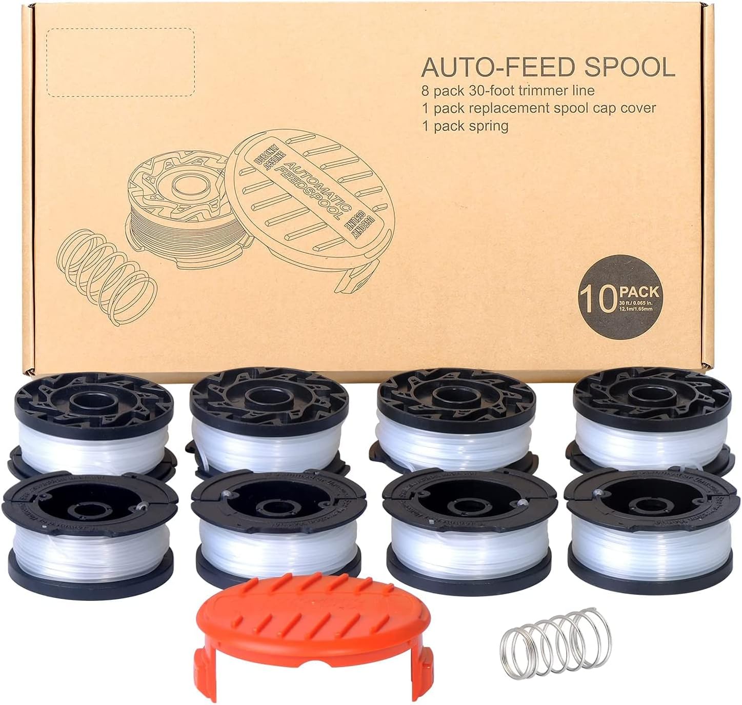 10 PCS AF-100 String Trimmer Line Replace, 30ft 0.065-inch AF-100 String Trimmer Replacement Spool Weed Eater Cap Auto Feed Trimmer String for Black and Decker String Trimmers