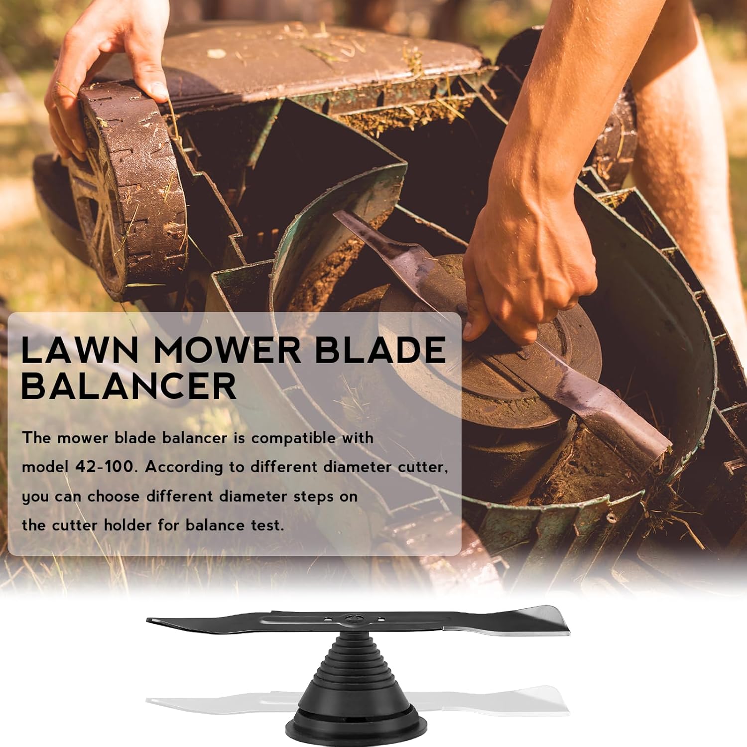 Lawn Mower Blade Sharpener, 4 Pack Mower Blade Sharpener with Steel Backing, Lawnmower Blade Sharpener with Lawn Mower Blade Balancer for Any Power Hand Drill