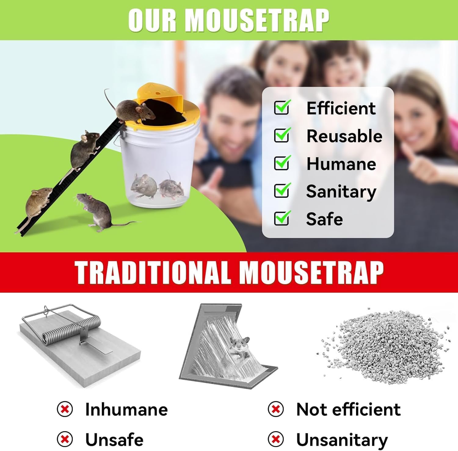 2 Pack Automatic Reset Traps-Mice Mouse Trap Bucket Flip Lid，5 Gallon Bucket Lid Mouse Rat Trap，Mouse Trap Bucket Indoor Outdoor,Reusable Mouse Trap Bucket Lid，Humane Mouse Trap