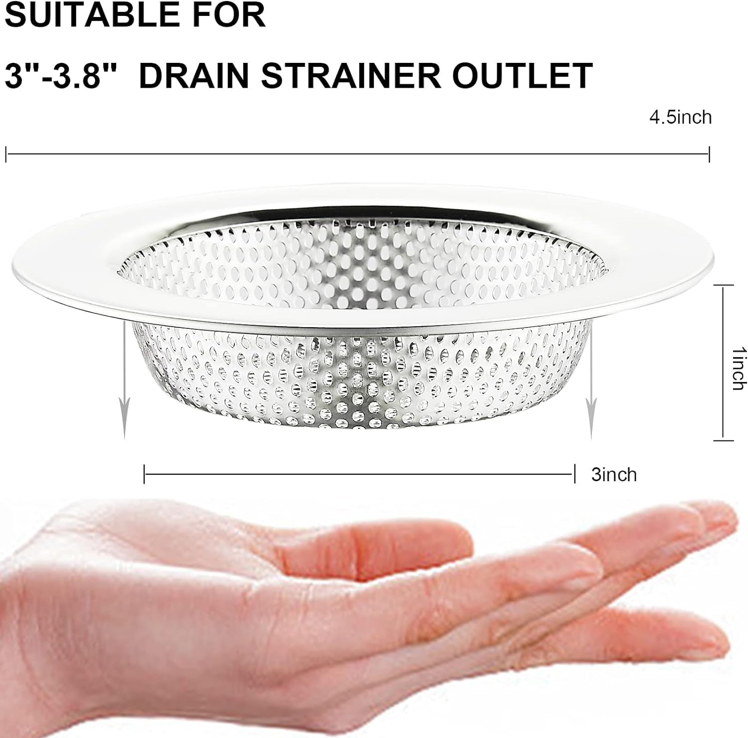 Kitchen Sink Strainer Stainless Steel, Kitchen Sink Drain Strainer, Sink Strainers for Kitchen Sinks with Large Wide Rim 4.5" Diameter 2 Pack