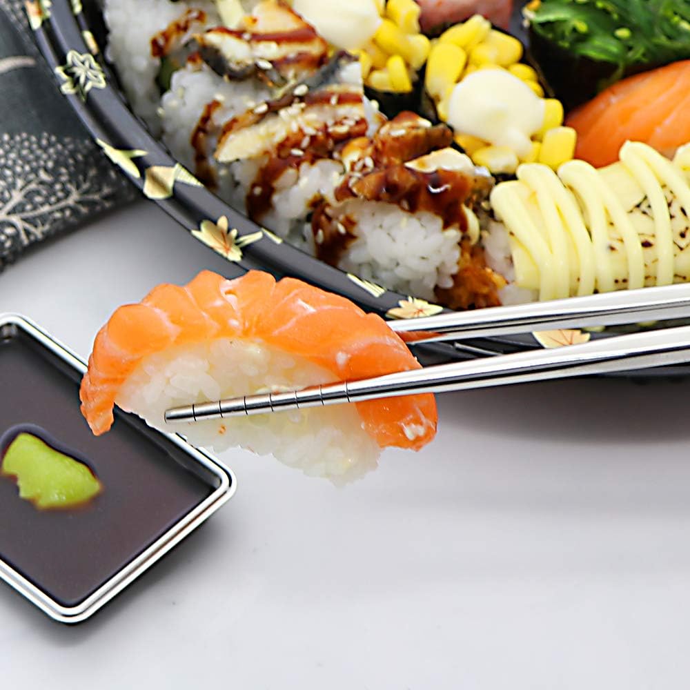 Stainless Steel Chopsticks Reusable Multicolor Lightweight 304 Metal Chopsticks Dishwasher Safe - 5 Pairs Silver