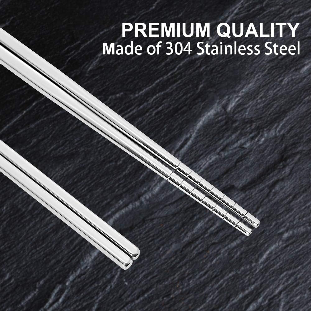 Stainless Steel Chopsticks Reusable Multicolor Lightweight 304 Metal Chopsticks Dishwasher Safe - 5 Pairs Silver