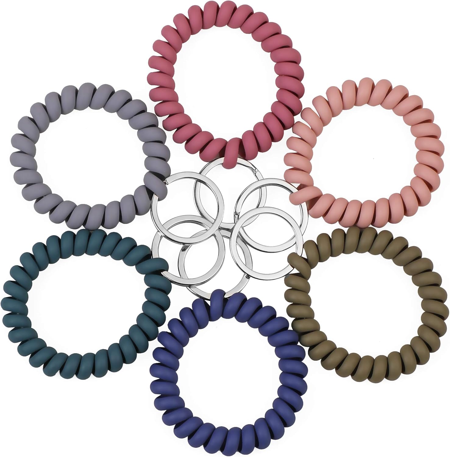 6PCS Stretchable Wristband Wristlet Keychain Wrist Key Chain Wristlet,Spring Flexible Spiral Wrist Coil Wrist Key Holder Key Ring for Sauna Gym Pool ID Badge and Outdoor Sports