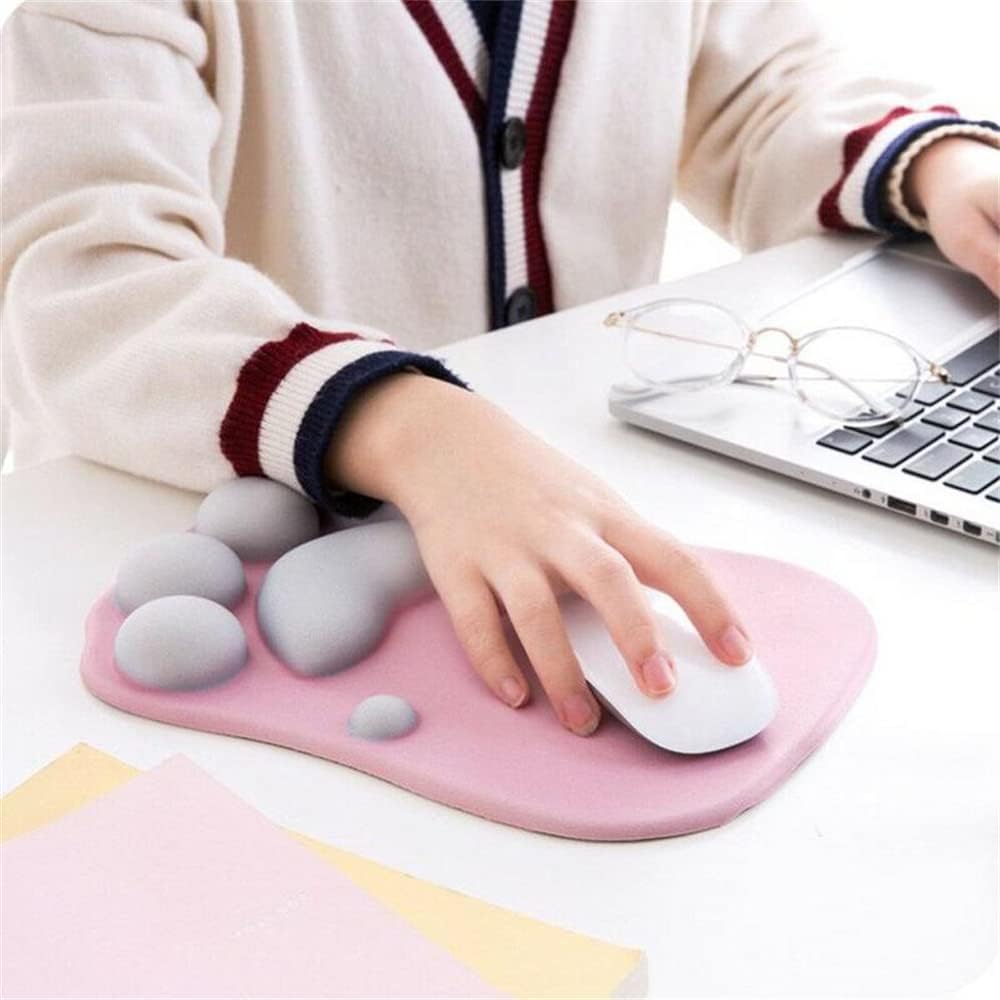 Cat Paw Mouse Pad, Cute 3D Soft Silicone Wrist Rest Support Cushion, Nonslip, Ergonomic Comfort Mouse Mat - for Office, Home Computer, Laptop,Pink