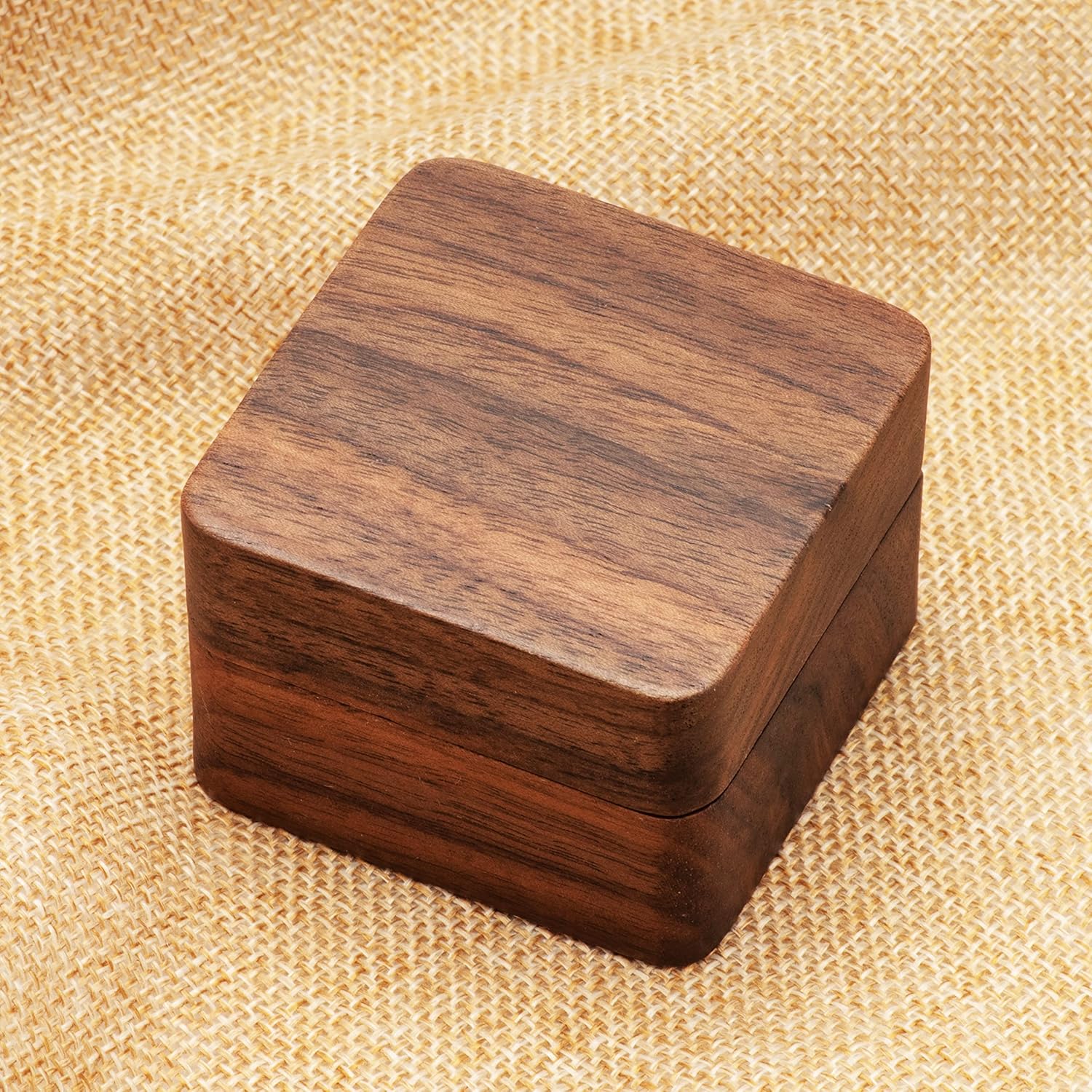 Square Solid Wood Double Ring Box Case for Wedding Ceremony Engagement Proposal,Wooden Ring Holder for 2 Rings Beige Inner