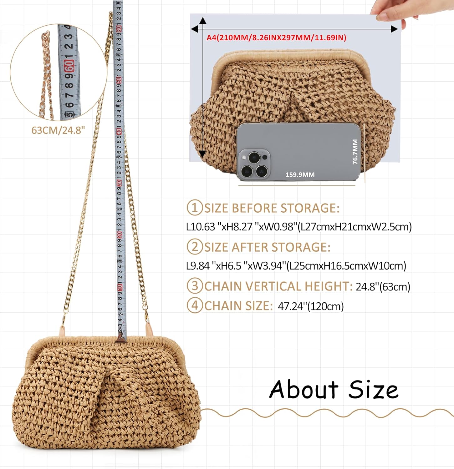 Straw Clutch Purse for Women Cloud Dumpling Pouch Straw Crossbody Shoulder Handbag Summer Beach Woven Bag