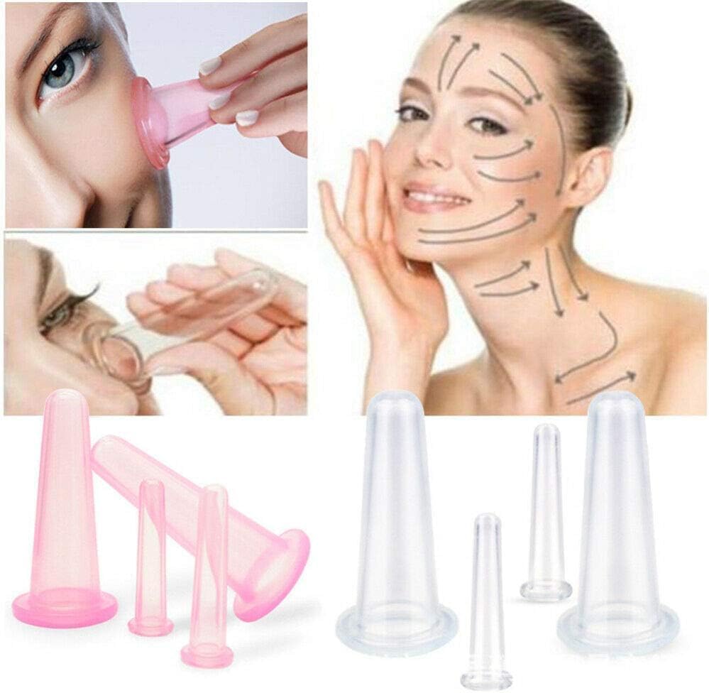 4PCS Facial Cupping Set for Face, Pink Massage Cupping Set Silicone Mini Facial Cups Face Helper Skin Care Neck Back Eyes Massaging Cup
