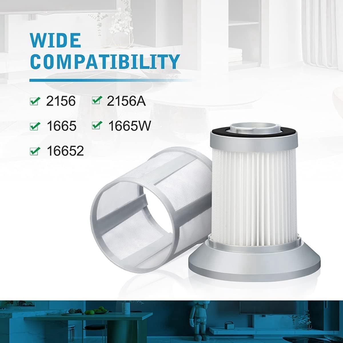 Replacement Filters Compatible With Bissell 2156A, 1665, 16652, 1665W Zing Vacuum-Cleaner, Replace 1613056, 2-Pack