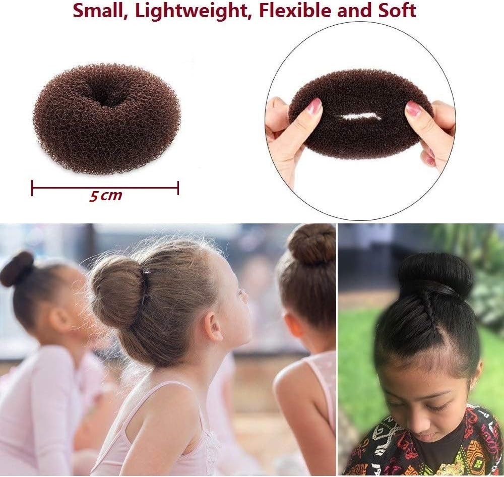 Extra Small Bun Makers for Kids, 6 PCS Chignon Donut Sock Forms for Girls, Mini Doughnut Shapers for Short and Thin Hair 2 Inch, Dark Brown