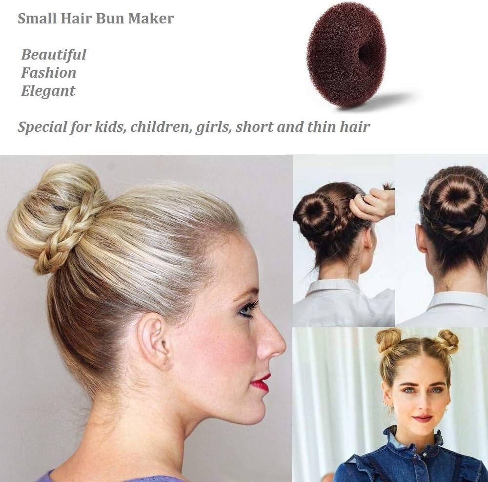 Extra Small Bun Makers for Kids, 6 PCS Chignon Donut Sock Forms for Girls, Mini Doughnut Shapers for Short and Thin Hair 2 Inch, Dark Brown