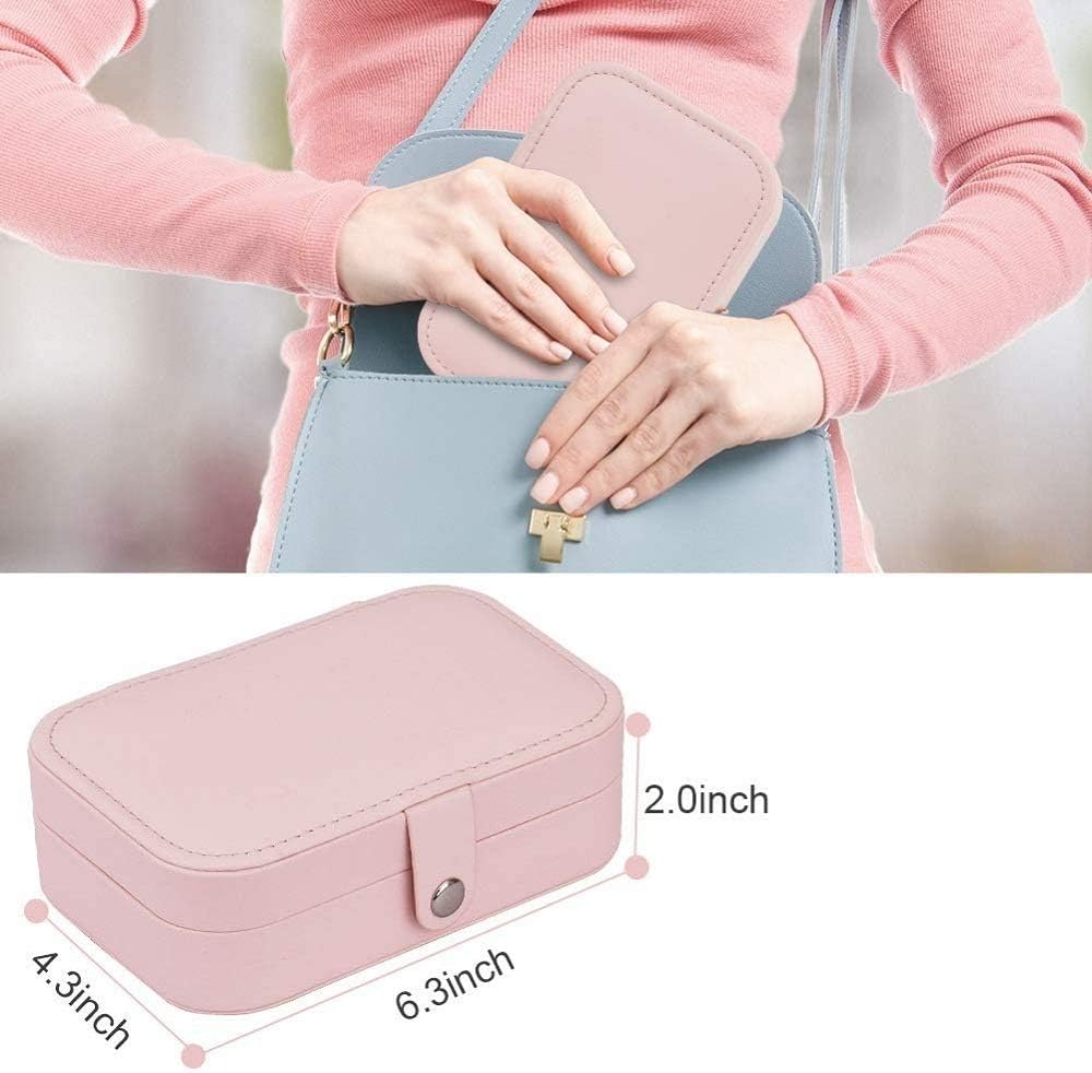 Small Jewelry Box, Travel Jewelry Organizer Portable Jewelry Storage Case for Necklace Earring Rings, Double Layer PU Leather Mini Jewelry Gift Box for Girls Women, Pink