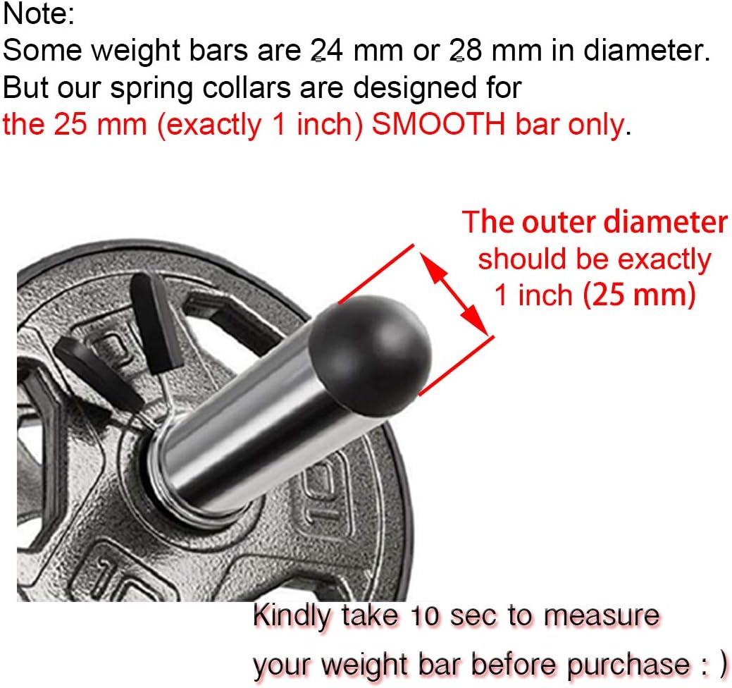 1 inch 25 mm Spring Clip Collars with Easy-Grip Handle for Smooth Dumbbell Handle or Weightlifting Barbell Pack of 4