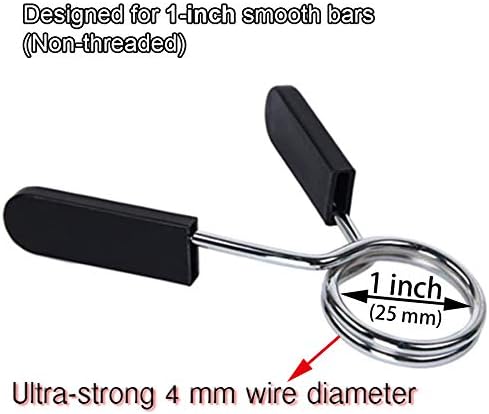 1 inch 25 mm Spring Clip Collars with Easy-Grip Handle for Smooth Dumbbell Handle or Weightlifting Barbell Pack of 4