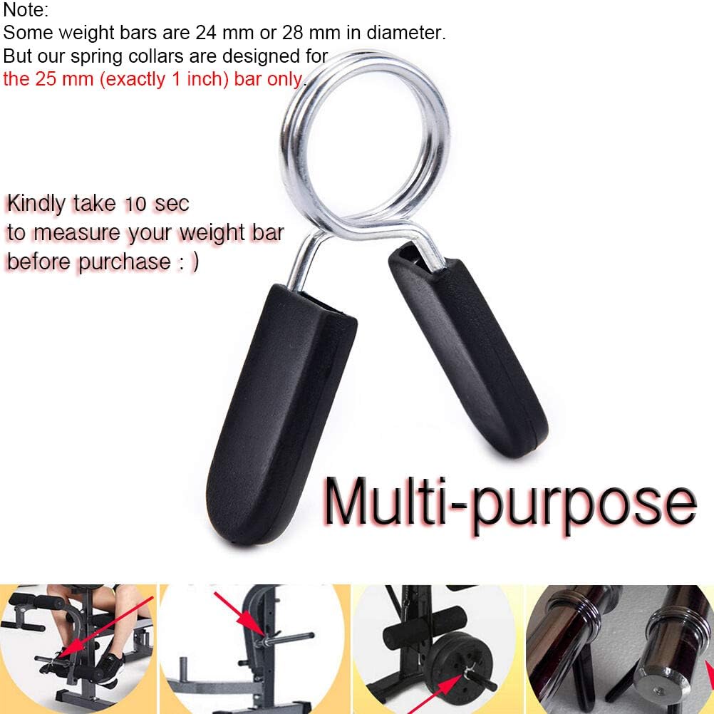 1 inch 25 mm Spring Clip Collars with Easy-Grip Handle for Smooth Dumbbell Handle or Weightlifting Barbell Pack of 4