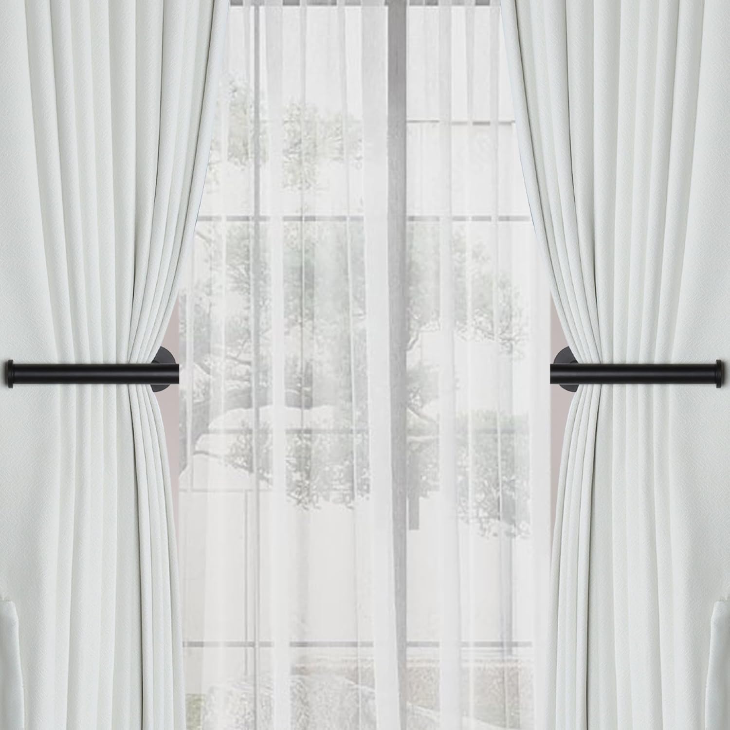 2 Pack Adhesive Curtain Holdbacks - No Drill Curtain Tie Backs & Pull Backs Curtain Holders for Drapes 2, Black