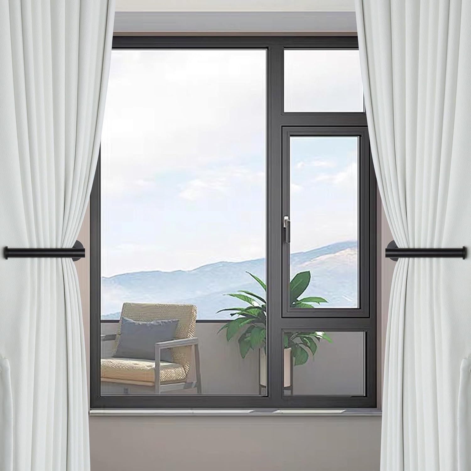 2 Pack Adhesive Curtain Holdbacks - No Drill Curtain Tie Backs & Pull Backs Curtain Holders for Drapes 2, Black