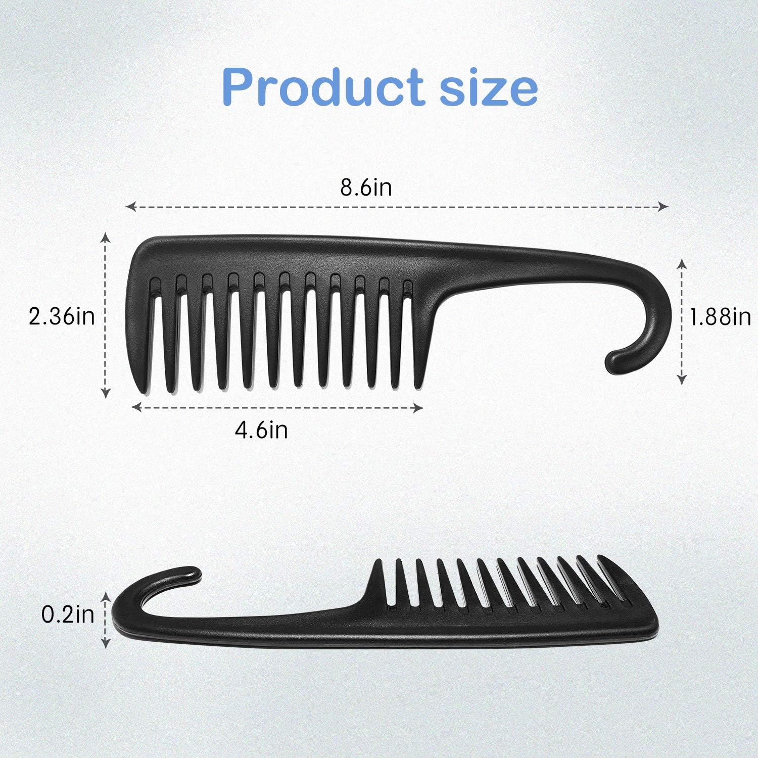 Wide Tooth Comb Shower Comb With Hook, Good for Curly Hair Wet Dry, Premium Tangle Free Combs Black.
