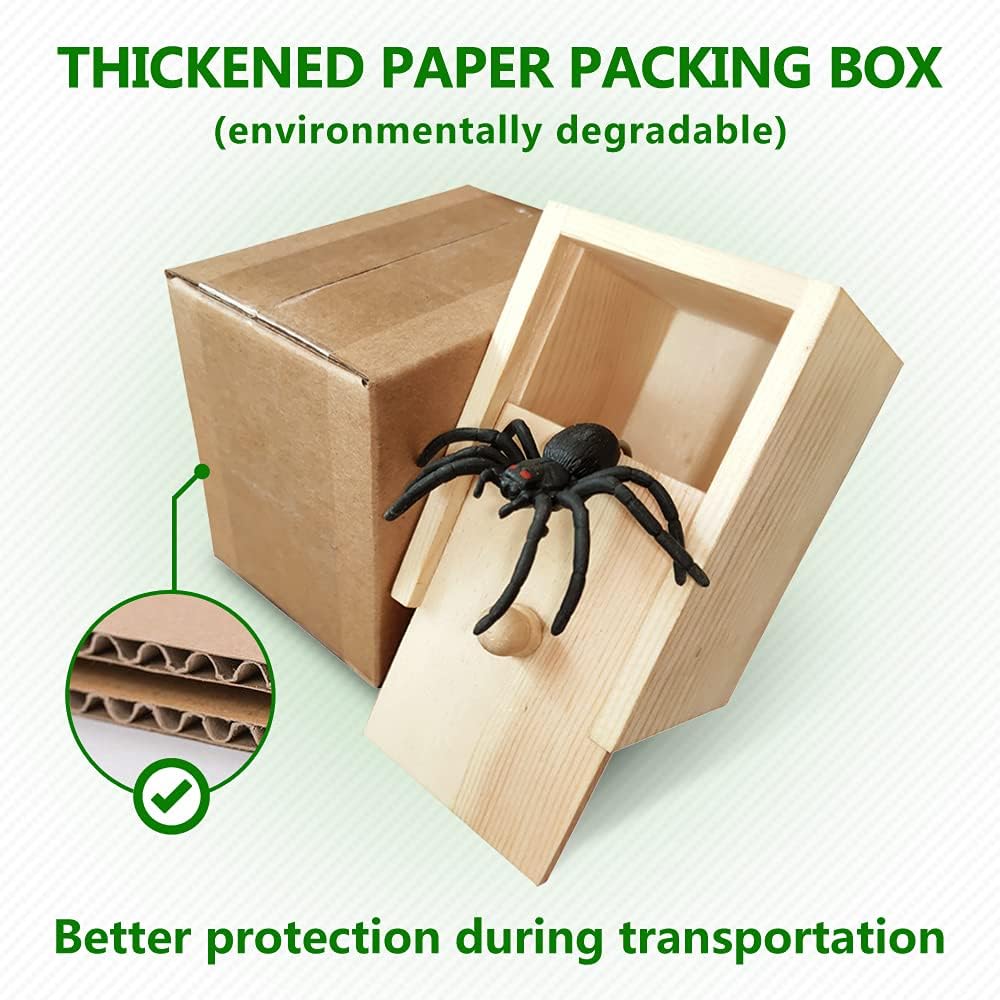 Fun Happy Joke Boxes Rubber Spider Prank Happy Box，Handcrafted Wooden Spider Box,C21-1