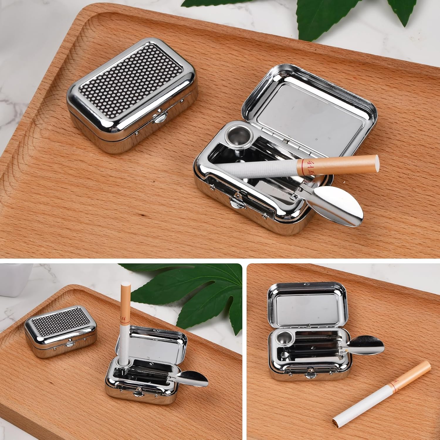 Pocket Ashtray, Portable Mini Ashtray, Stainless Steel Ashtray Windproof Ashtray with lid for Home Office Patio Outdoor Car Travel Camping Picnic Hiking Beach Fishing Cigarette Black