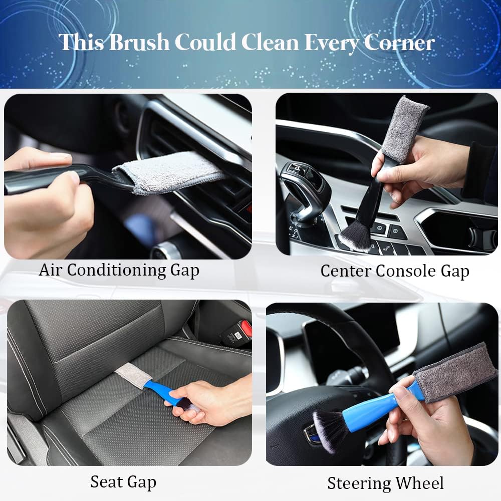 Double Head Brush for Car Cleaning, Detailing Interior and Exterior - Soft Bristles Black, 1 Pack