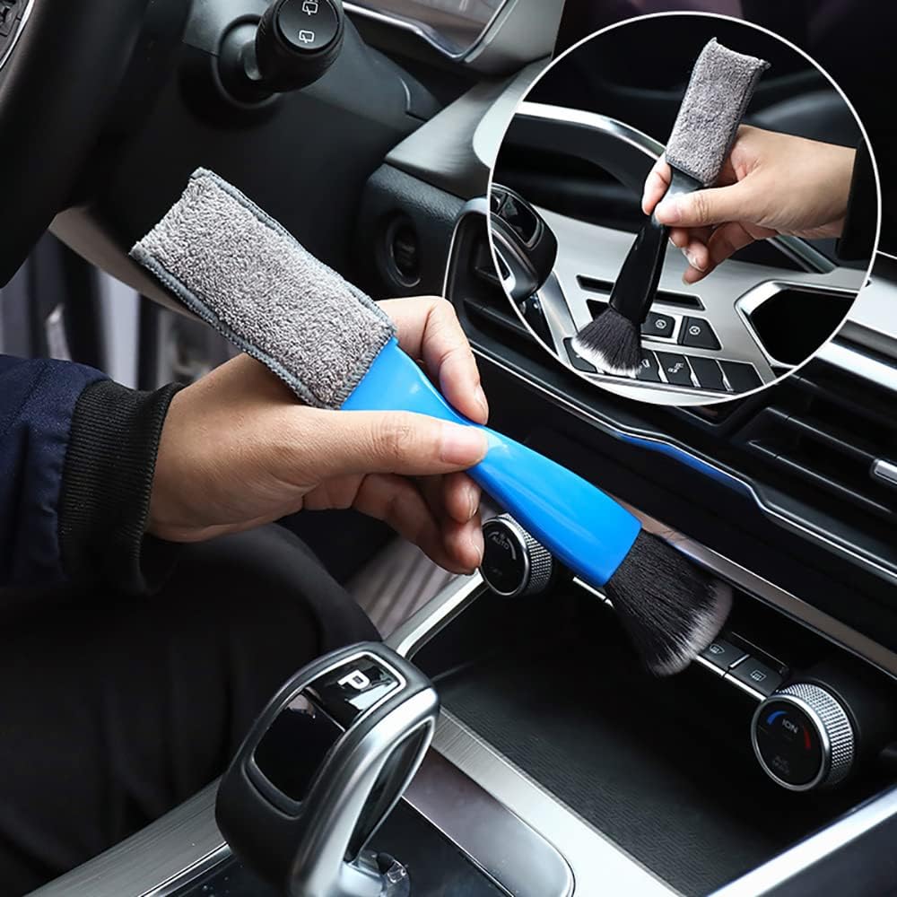 Double Head Brush for Car Cleaning, Detailing Interior and Exterior - Soft Bristles Black, 1 Pack
