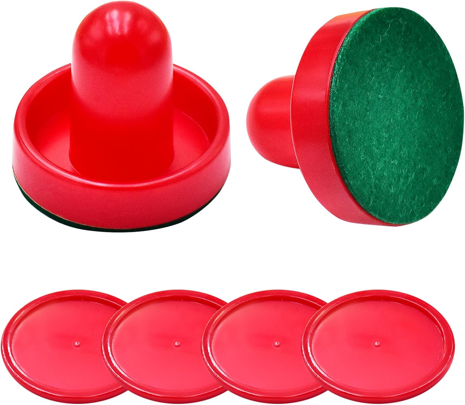 Mini Air Hockey Set - 2 Red Pushers and 4 Red Pucks 60mm - Great Goal Handles and Paddles Replacement Accessories