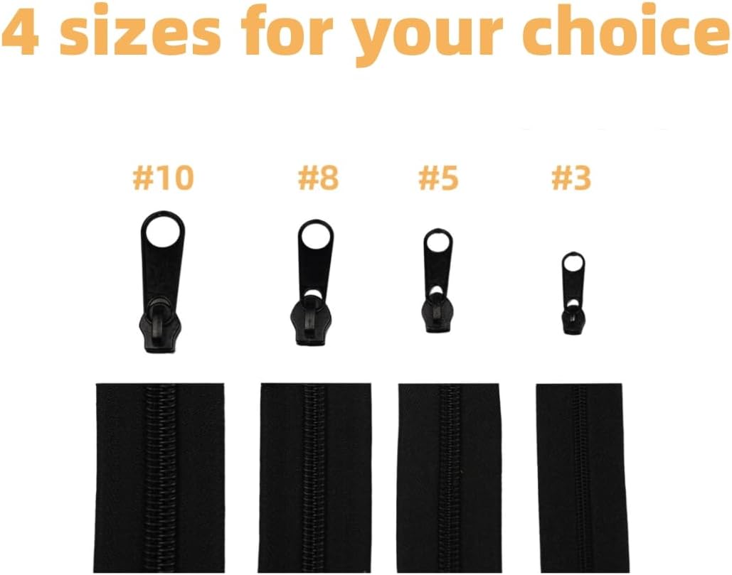 10 Yards 360 Inches Bulk Zippers,9 Meters #3 Zipper for Sewing,Black Nylon Coil Zippers by The Yards with 20pcs Replacement Sewn Zippers for DIY Sewing Craft,Bags,Clothes,purses etc. Black