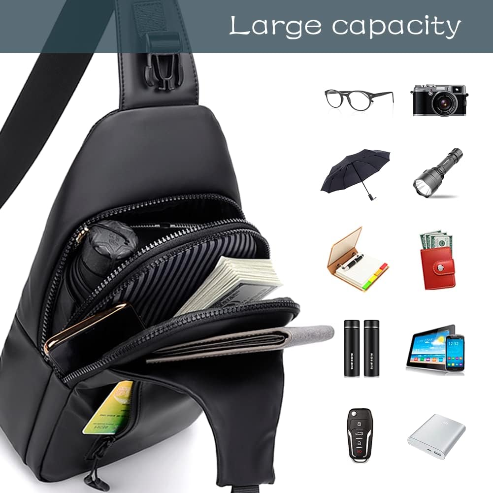 Small Crossbody Sling Backpack Casual Chest Daypack with USB Charger Port Waterproof Outdoor Chest Sling Bag Shoulder Chest Bag Daypack for Women & Men Perfect for Traveling Hiking Cycling