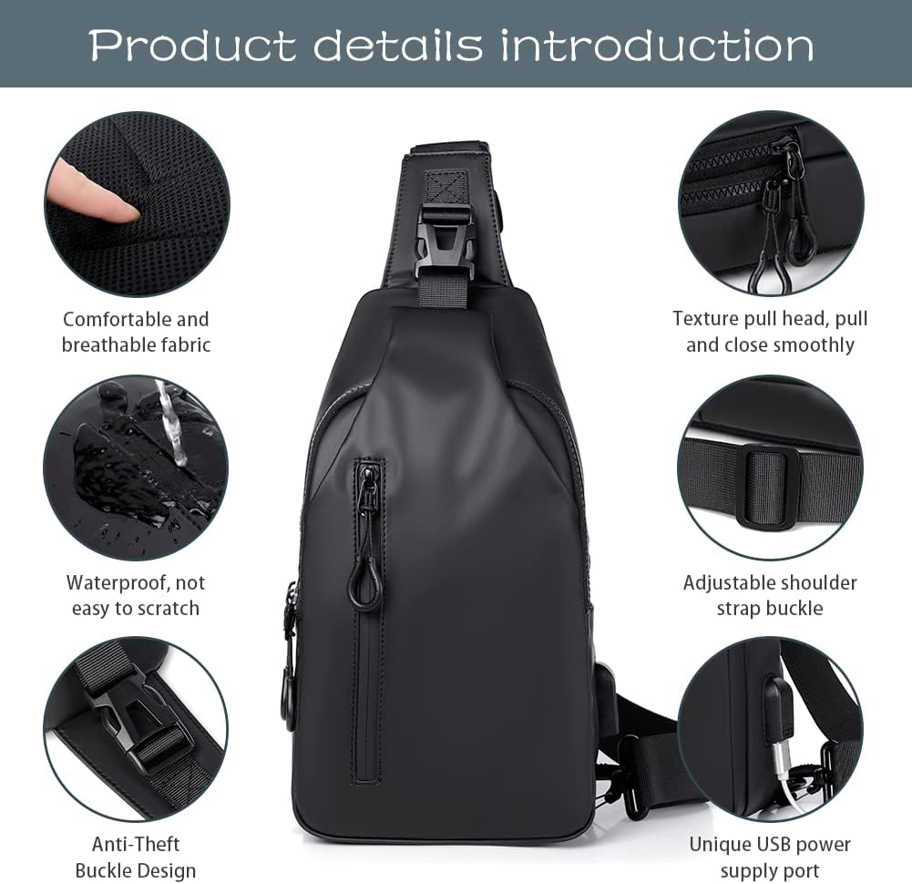 Small Crossbody Sling Backpack Casual Chest Daypack with USB Charger Port Waterproof Outdoor Chest Sling Bag Shoulder Chest Bag Daypack for Women & Men Perfect for Traveling Hiking Cycling
