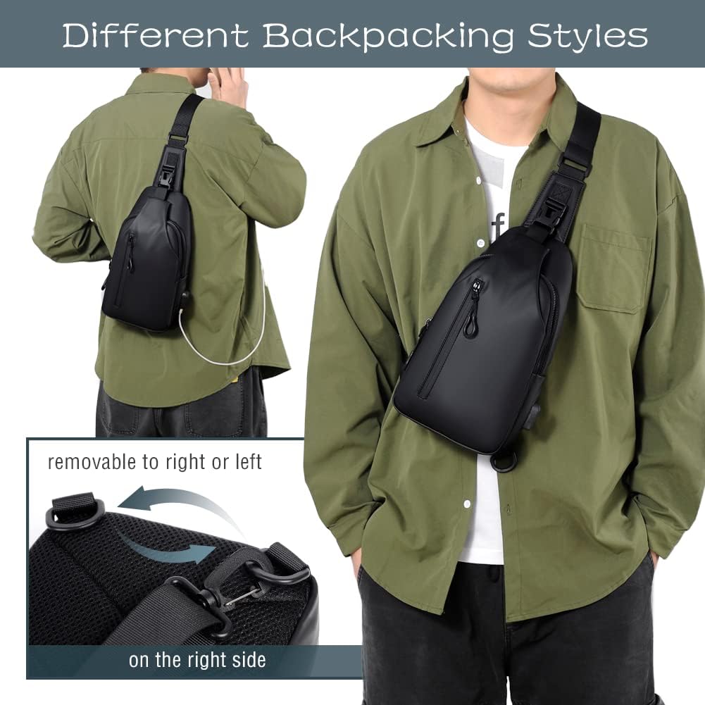 Small Crossbody Sling Backpack Casual Chest Daypack with USB Charger Port Waterproof Outdoor Chest Sling Bag Shoulder Chest Bag Daypack for Women & Men Perfect for Traveling Hiking Cycling
