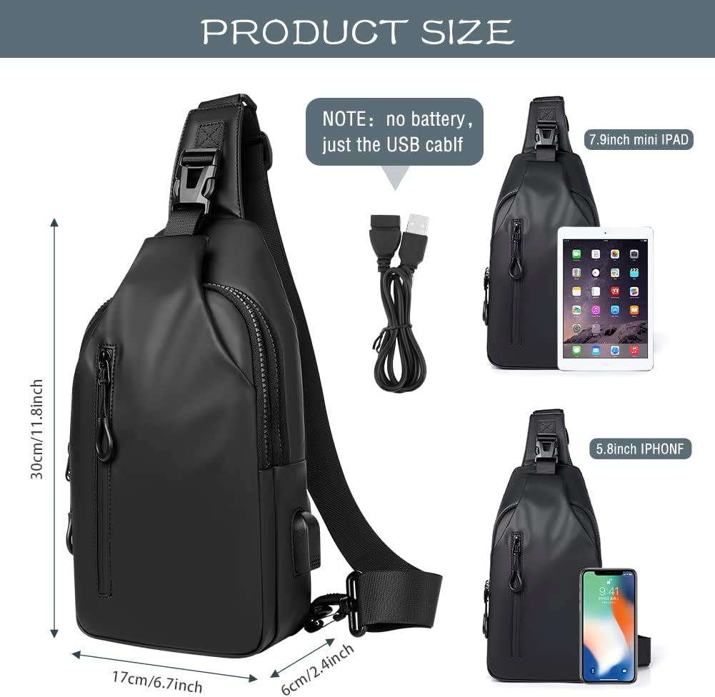 Small Crossbody Sling Backpack Casual Chest Daypack with USB Charger Port Waterproof Outdoor Chest Sling Bag Shoulder Chest Bag Daypack for Women & Men Perfect for Traveling Hiking Cycling