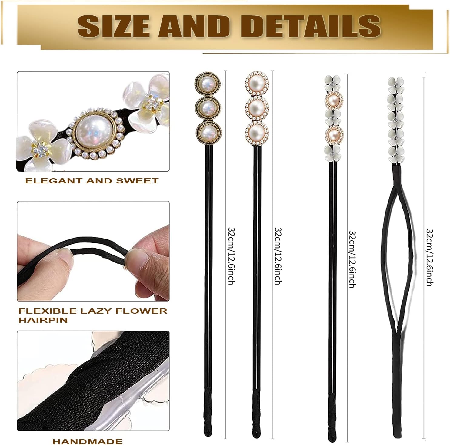 Hair Bun Maker, Deft Bun, 4PCS Women Magic Hair Bun Maker with Peal and Flower, Magic Twist Hairpin Lazy Curler Reusable Bun Hair Accessories for Women Girls,French Twist Hairstyle Donut bun Former Maker Hairstyle Black and white
