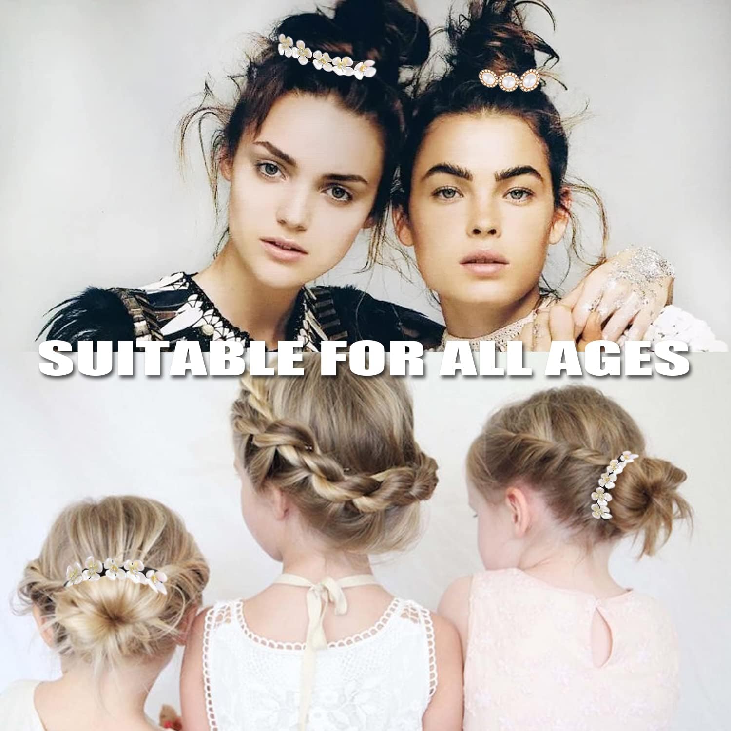 Hair Bun Maker, Deft Bun, 4PCS Women Magic Hair Bun Maker with Peal and Flower, Magic Twist Hairpin Lazy Curler Reusable Bun Hair Accessories for Women Girls,French Twist Hairstyle Donut bun Former Maker Hairstyle Black and white