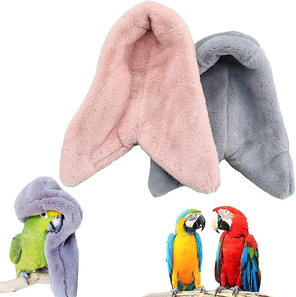 2 Pieces Bird Cozy Corner Fleece Bird Blanket Parrot Warm Nest House Bed Hanging Hammock Toy Plush Snuggle Hut Cage Bedding for Parakeets Conures Cockatiels Lovebirds Pink + Grey