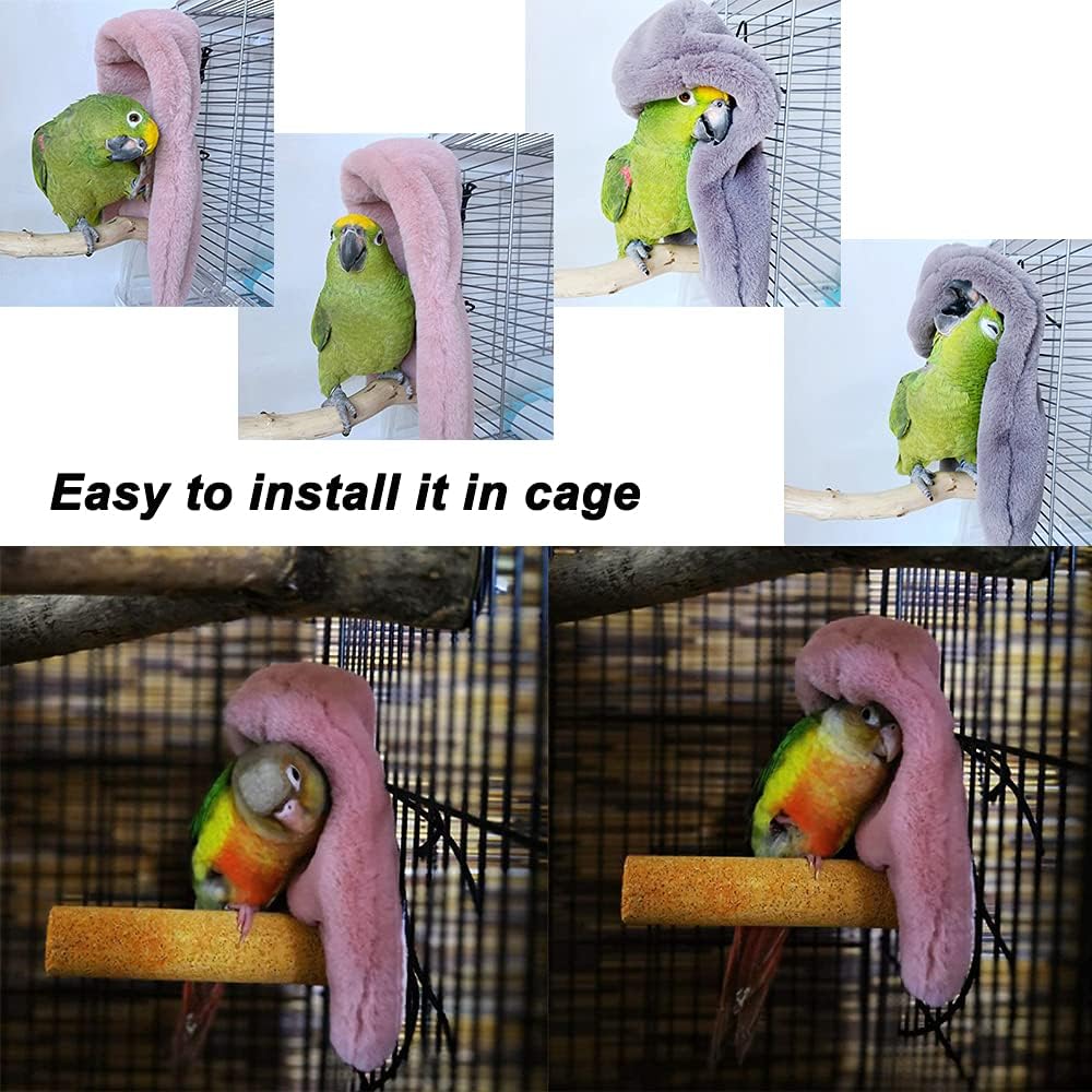 2 Pieces Bird Cozy Corner Fleece Bird Blanket Parrot Warm Nest House Bed Hanging Hammock Toy Plush Snuggle Hut Cage Bedding for Parakeets Conures Cockatiels Lovebirds Pink + Grey