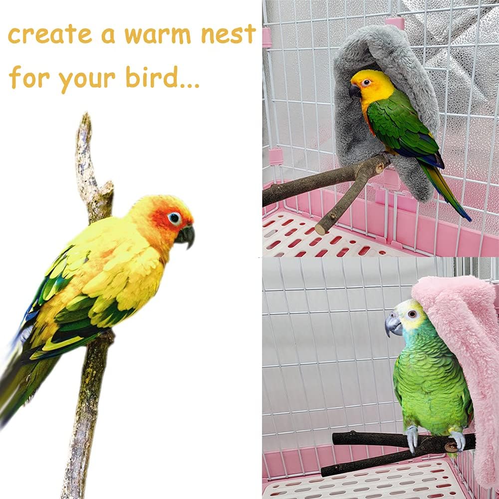 2 Pieces Bird Cozy Corner Fleece Bird Blanket Parrot Warm Nest House Bed Hanging Hammock Toy Plush Snuggle Hut Cage Bedding for Parakeets Conures Cockatiels Lovebirds Pink + Grey