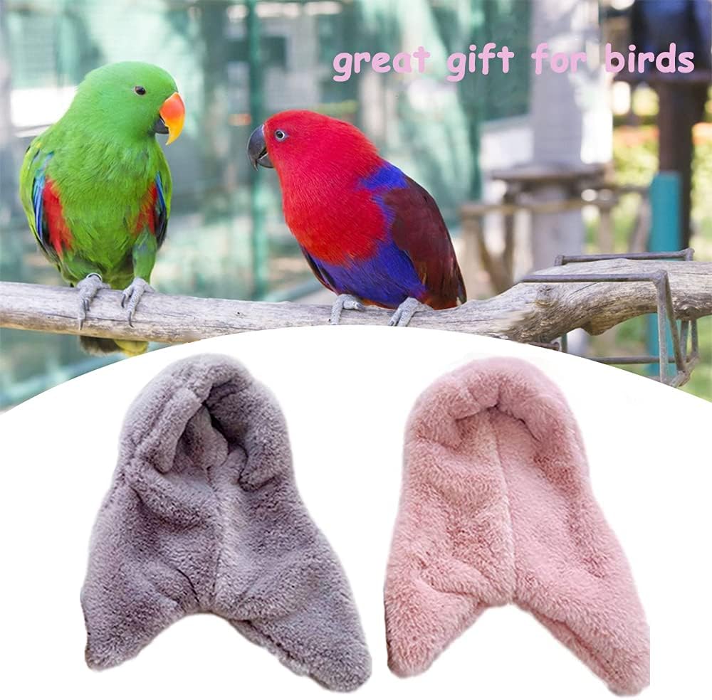 2 Pieces Bird Cozy Corner Fleece Bird Blanket Parrot Warm Nest House Bed Hanging Hammock Toy Plush Snuggle Hut Cage Bedding for Parakeets Conures Cockatiels Lovebirds Pink + Grey