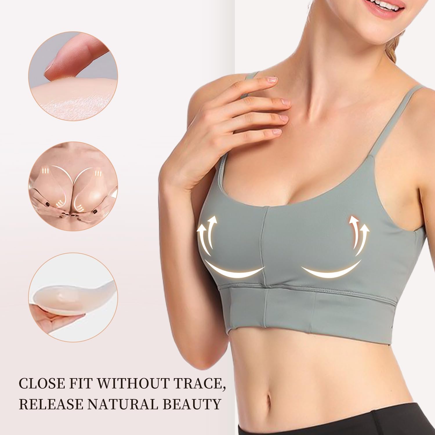 Adhesive Bra, Sticky Bra for Women Breast Lifting Silicone Bra Self Adhesive Invisible Bra Strapless Push Up Bra Nude, Nude, Medium