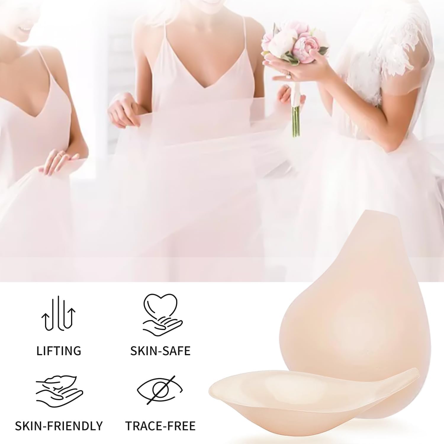 Adhesive Bra, Sticky Bra for Women Breast Lifting Silicone Bra Self Adhesive Invisible Bra Strapless Push Up Bra Nude, Nude, Medium