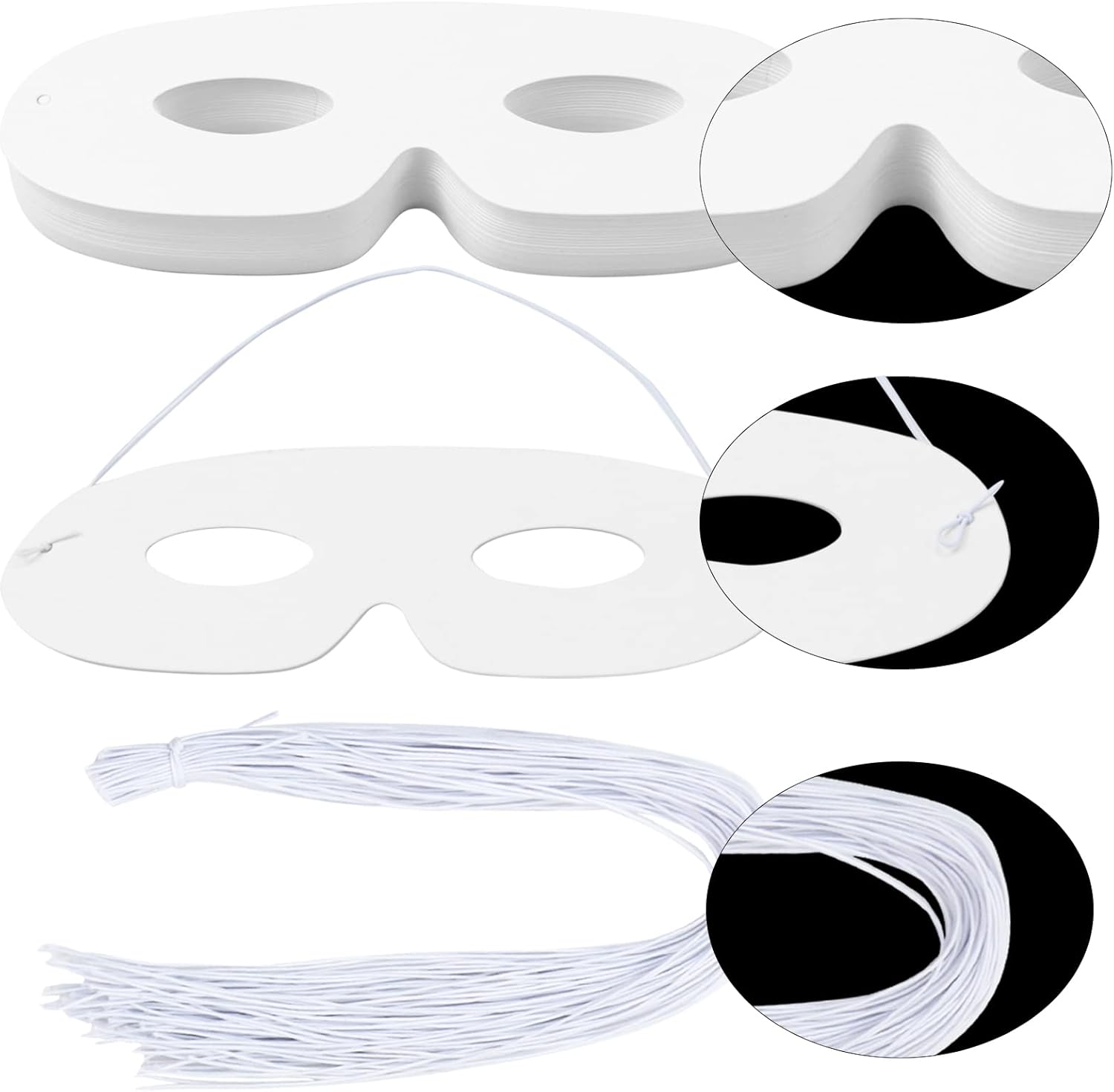 100 Pack White Paper Eye Masks, Plain Masquerade Mask Blank Masks Decorate for Cos-Play, Halloween Party
